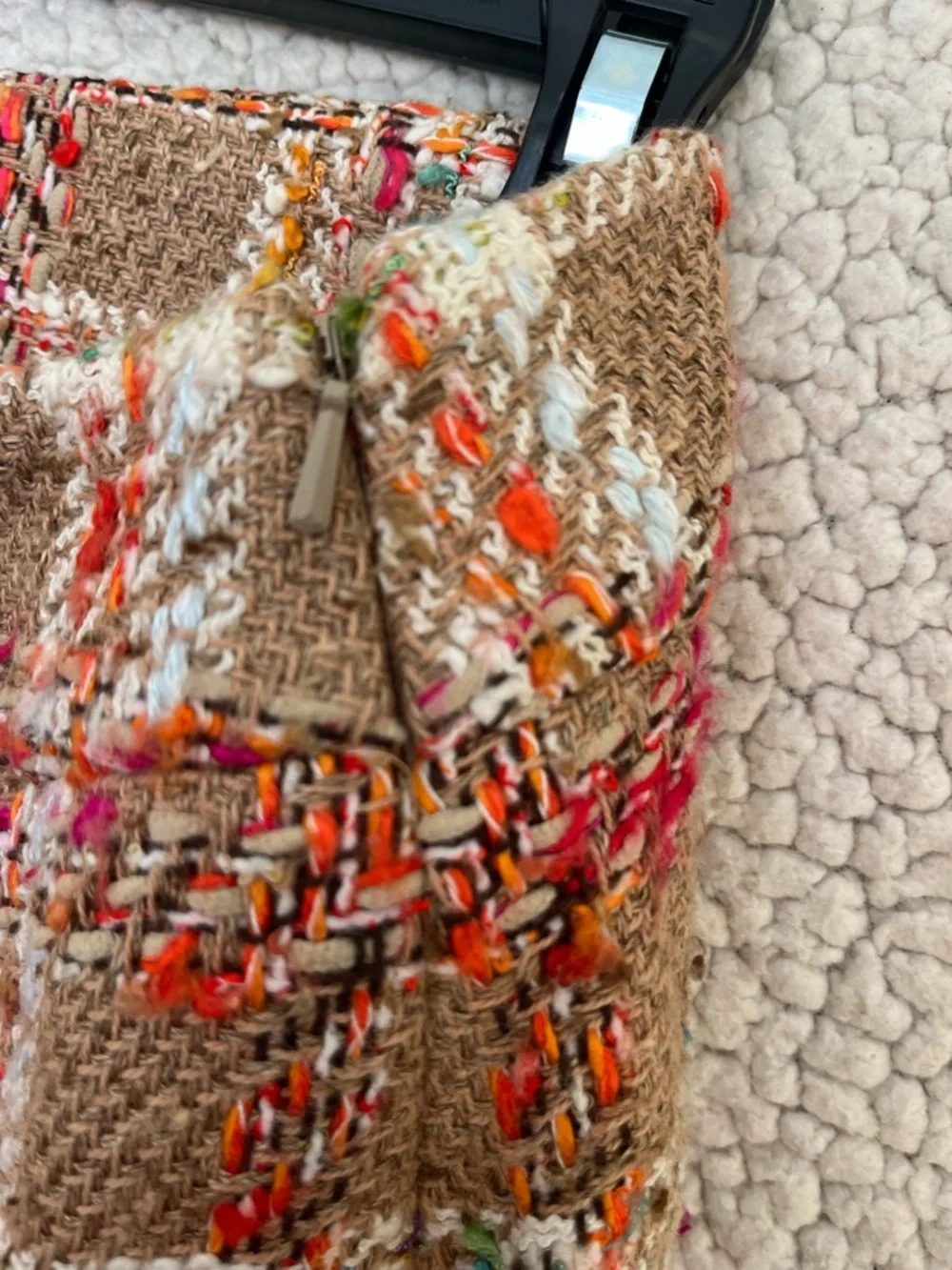 kate spade Camel Tweed Plaid Mini Skirt with Multicolor Stitching